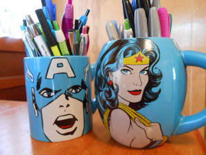 Captain America and Wonder Woman mugs
